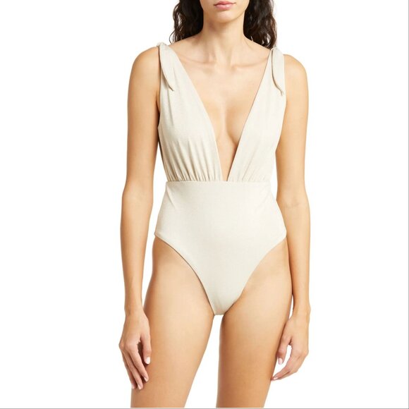 Maaji Nacar Plunge One Piece SWIMSUIT Size 2XL Reversible Gold Metallic - Picture 2 of 13